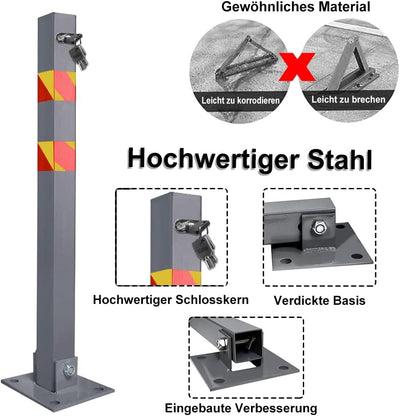 ACXIN 1 Stück Parkplatzsperre Klappbar Parkpfosten mit 3 Schlüssel Quadratisch Absperrpfosten mit Wa