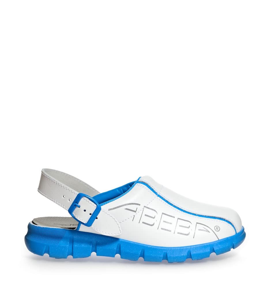 Abeba Berufsschuh-Clog Herren Abeba Dynamic tools, Weiss Blau mit Aufdruck, 42 EU, 42 EU