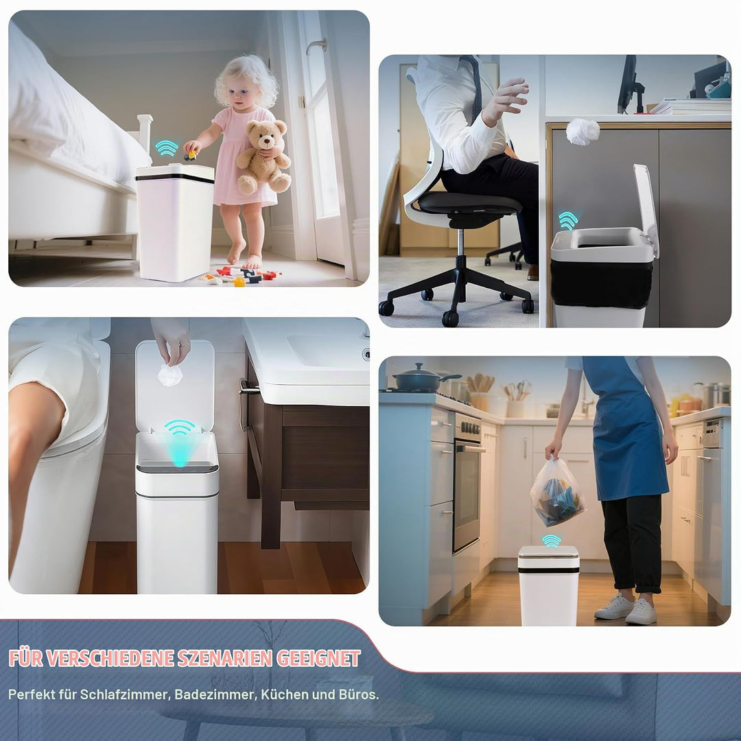 VicBre 12L Sensor Mülleimer mit Deckel, Touchless Wasserdicht Abfalleimer Automatischer Mülltonne fü