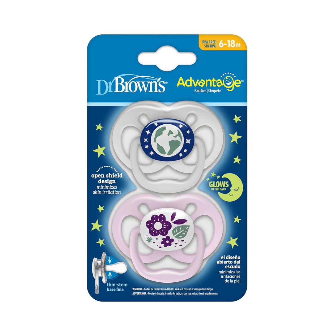 Dr. Brown's Advantage Baby-Schnuller, leuchtet im Dunkeln, 6–18 Monate, Rosa, 2 Stück Braun,Rosa 6 -