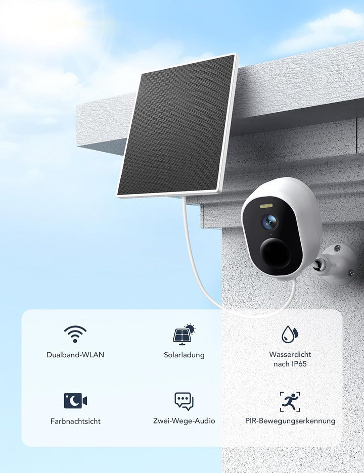 GNCC 2K 4MP LTE Überwachungskamera Aussen Akku +Solarpanel, WiFi6 Kamera Überwachung Aussen WLAN Out