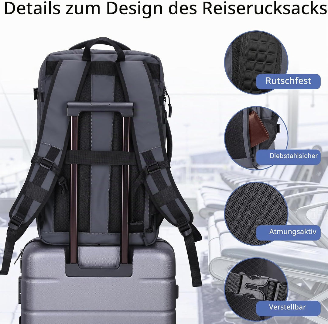 HOMIEE Reiserucksack 40L Grosser Rucksack Herren Wasserdicht 15.6-17.3 Zoll Laptoprucksack Handgepäc