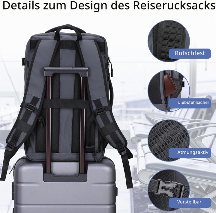 HOMIEE Reiserucksack 40L Grosser Rucksack Herren Wasserdicht 15.6-17.3 Zoll Laptoprucksack Handgepäc