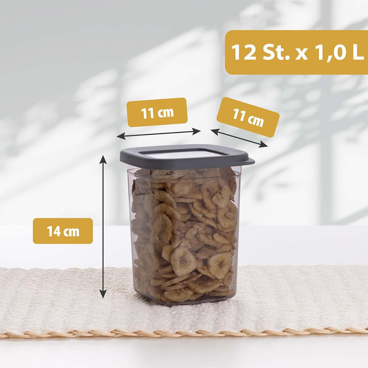 QOONA Luftdichte Vorratsdosen mit Deckel [1000ml - 12er-Set] Anthrazit - Stapelbar & platzsparend fü