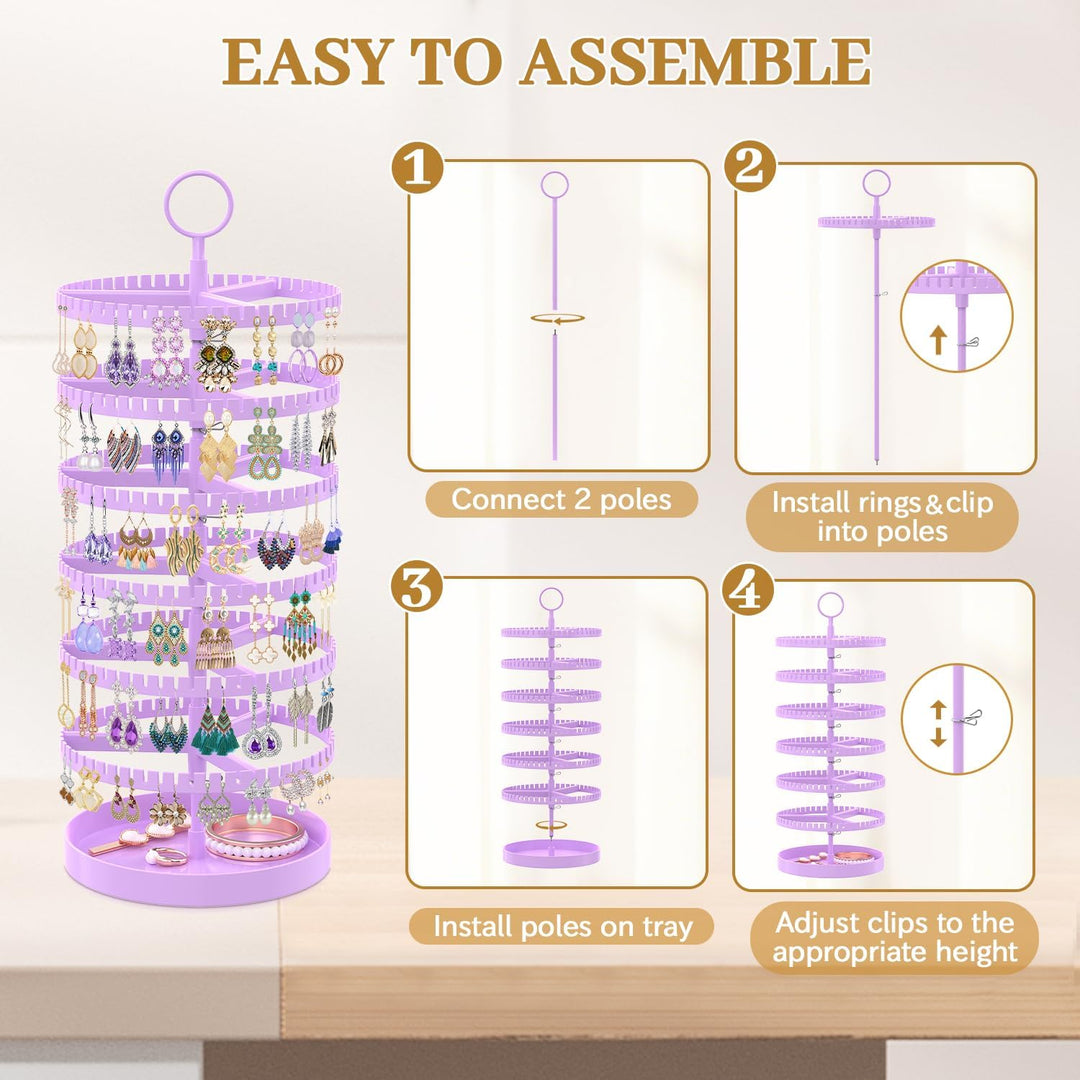 Drehender Ohrring Ständer Halter Organizer Display mit Metalltablett, 6-Stufiger Ladies Verstellbare