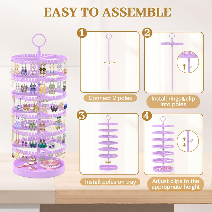 Drehender Ohrring Ständer Halter Organizer Display mit Metalltablett, 6-Stufiger Ladies Verstellbare