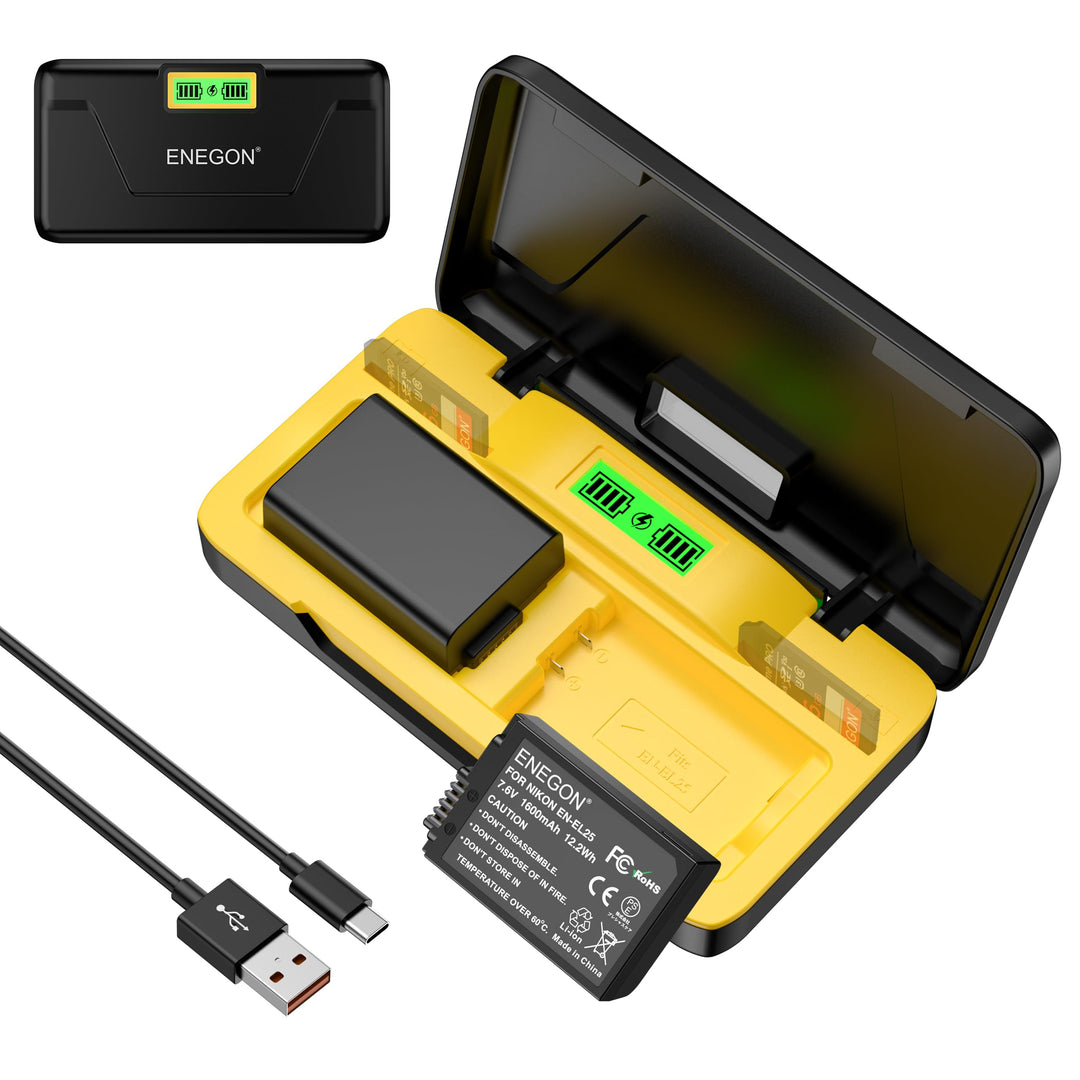 ENEGON EN-EL25 20W Dual-Akku-Schnellladegerät-Set (2 x 1600 mAh) Nikon Z50, Z30, Z FC, Nikon MH-32 D