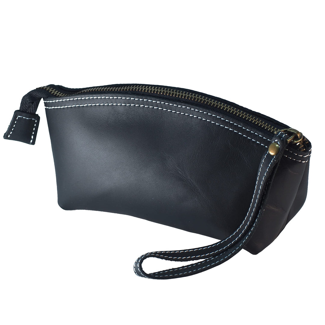 Premium Lederetui Clutch Kosmetiktasche Schminktasche aus hochwertige Echtleder, Schickes Federmäppc