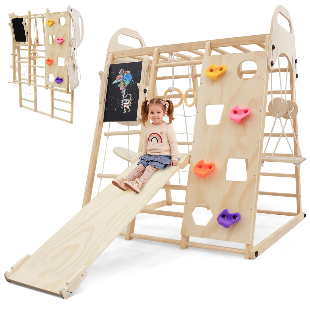 Maxi Klettergerüst Indoor, 12 in 1 Montessori Indoor Spielplatz Klappbar für Kinder aus Massivem Hol