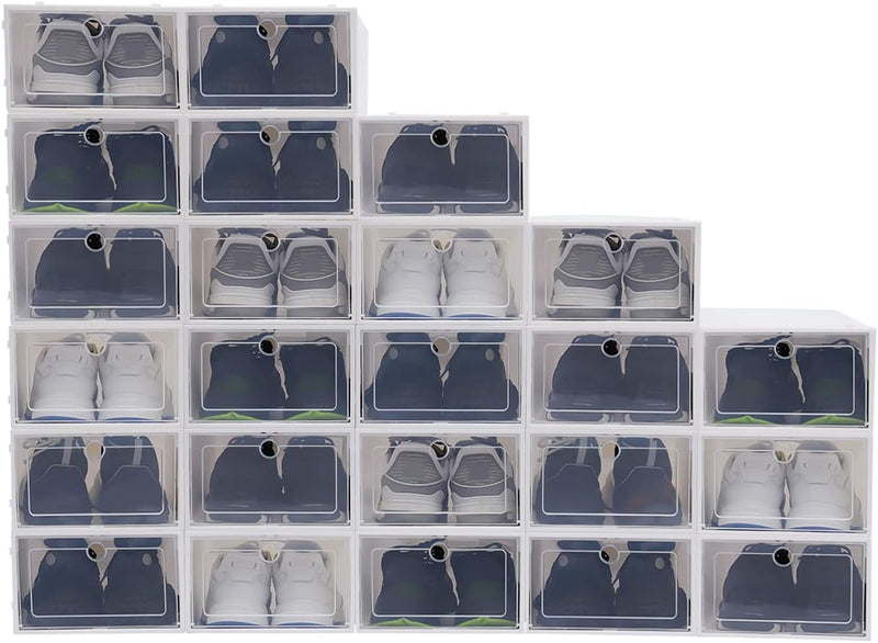 SABUIDDS Schuhboxen Gross 24er Set Schuhkartons Durchsichtig Schuhaufbewahrung mit Deckel Kunststoff