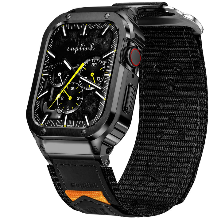 SUPLINK Metallgehäuse mit Nylonband Kompatibel mit Apple Watch Armband 40/41/44/45/49mm,Edelstahl Sc