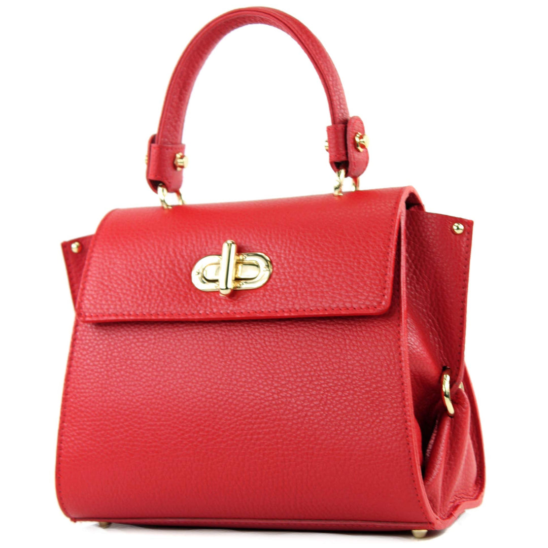 modamoda de - T182 - ital. Damen Henkeltasche Klein Leder Rot, Rot