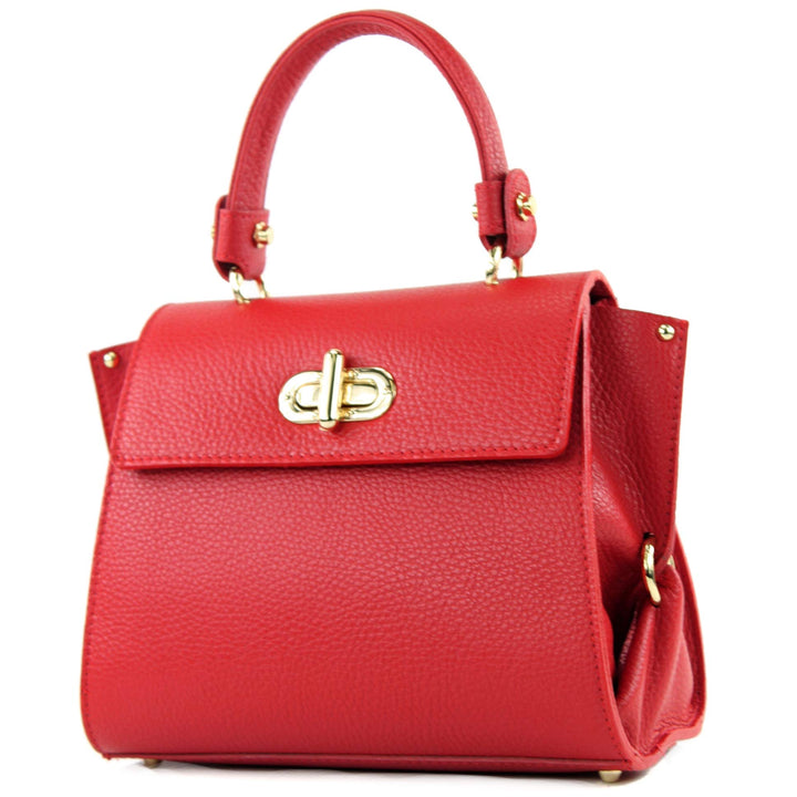 modamoda de - T182 - ital. Damen Henkeltasche Klein Leder Rot, Rot