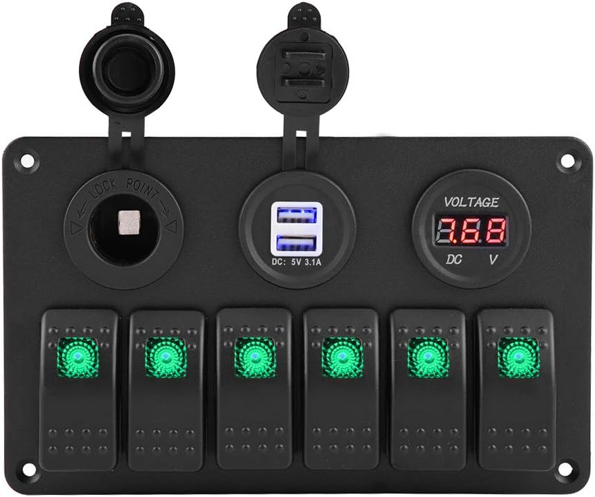 Schalttafel, 12V 24V 6 Gang Auto Boot Marine LED Wippschalter Panel Dual USB Voltmeter Zigarettenanz