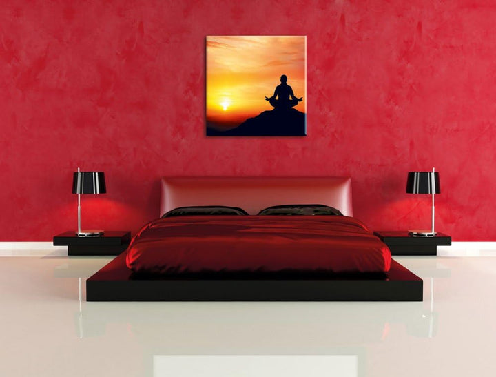 Pixxprint Meditation im Sonnenuntergang, Format: 70x70 auf Leinwand, 70x70