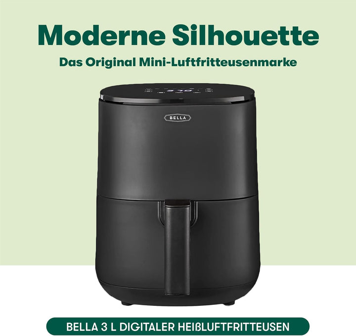 bella 3 L Touchscreen-Heissluftfritteuse, ölfreies Frittieren, spülmaschinenfeste Antihaft-Pfanne un