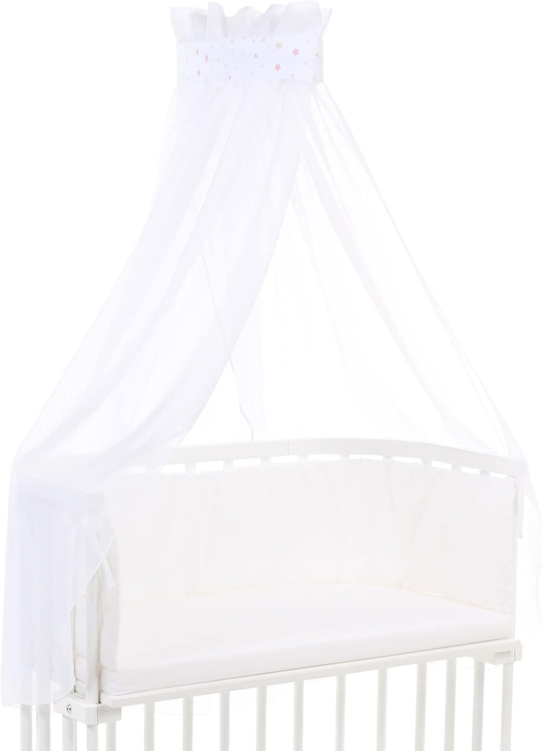 babybay Himmel Piqué mit Band passend für alle Modelle bis 96 cm Länge, weiss Sternemix Sand/Beere,