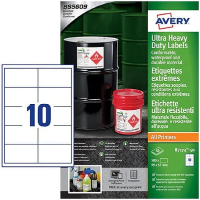 Avery b7173–50 A4 Ultra robuste Wasserdicht GHS Etiketten, bs5609 zertifiziert, für alle Drucker, 57