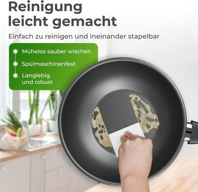 KLAMER Profi Edelstahl-Wok 28 cm Induktion Premium Beschichtung, Wok 28 cm