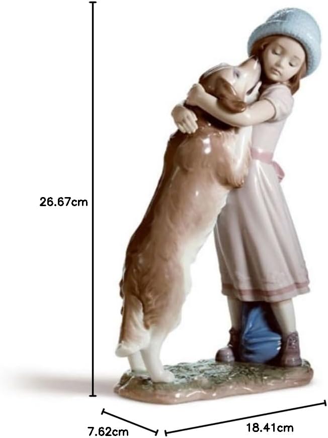 LLADRÓ Hunde Figur Freudiges Wiedersehen. Mädchen. Porzellan.