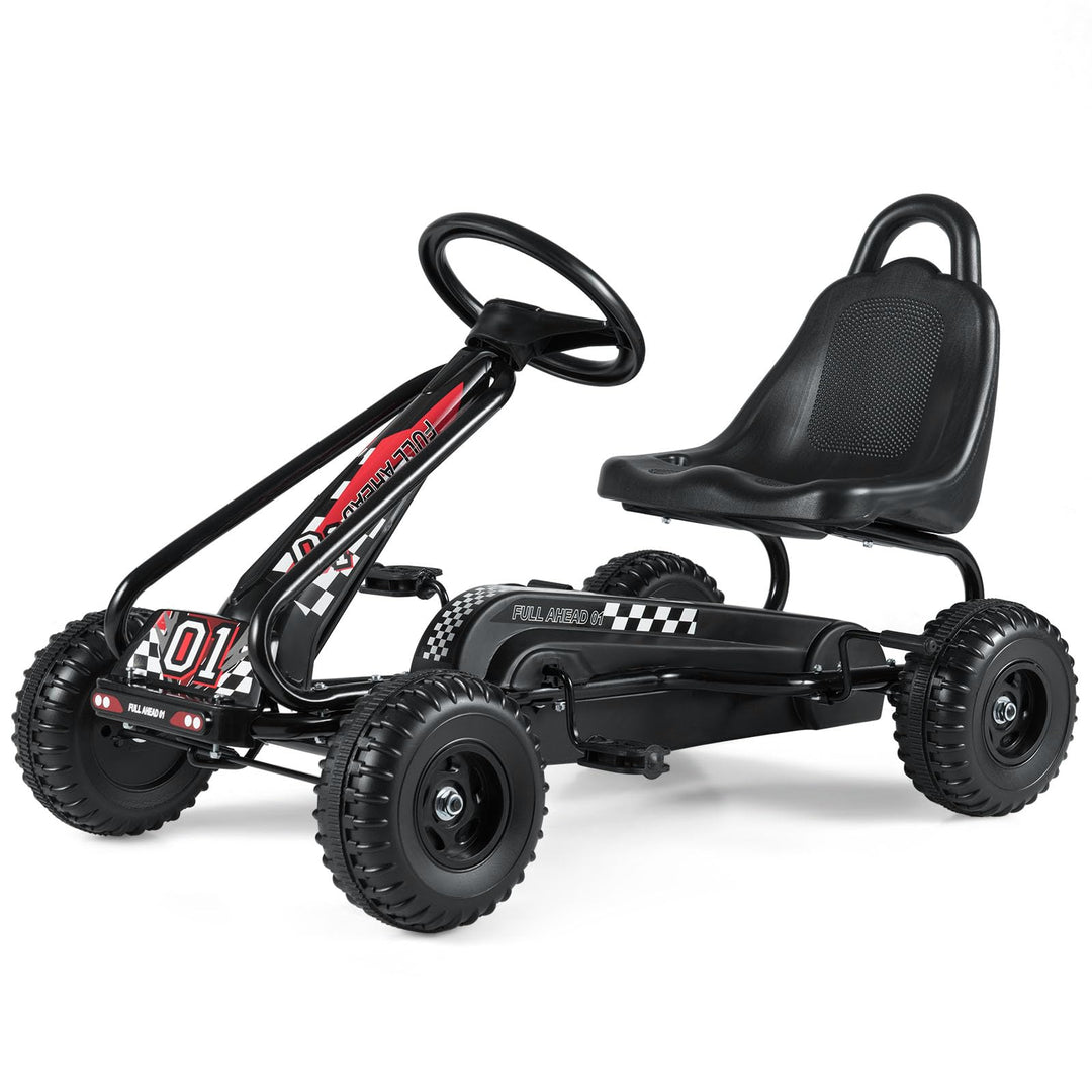 COSTWAY Gokart mit verstellbarem Sitz, Go Kart mit Handbremse, Tretauto bis 30 kg belastbar, Pedal G