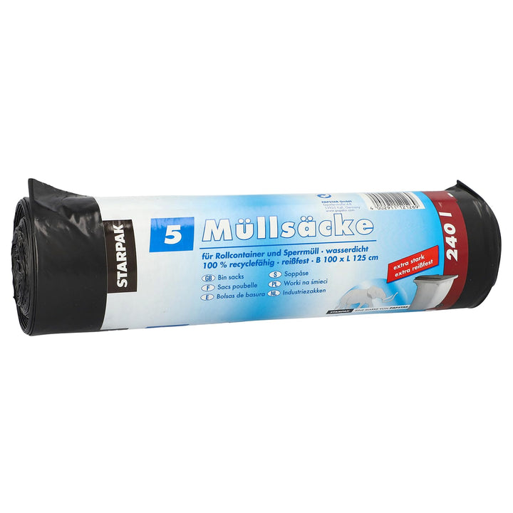Papstar 1 Karton = 9x5 Müllsäcke, LDPE 240 l 125 cm x 100 cm schwarz 12126