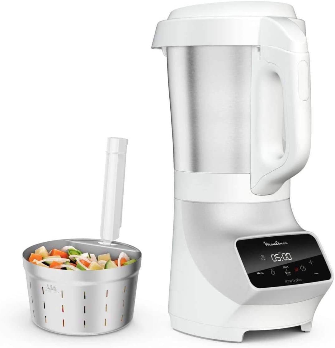 Standmixer Moulinex Soup et Plus mit Dampfkorb, 1100 W, silberfarben und Weiss