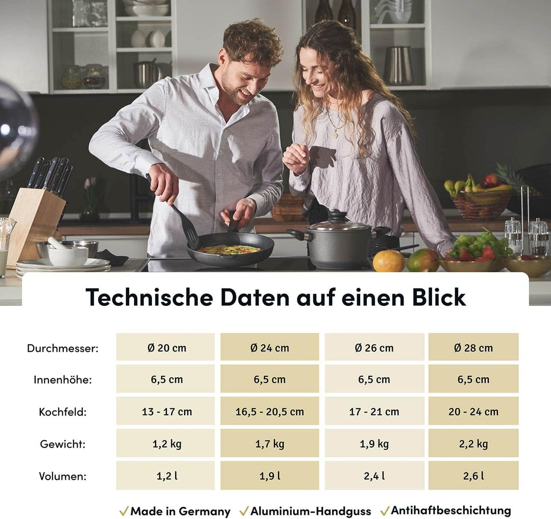 Hoffmann Aluguss Bratpfanne 28 cm Induktion Hoher Rand 7 cm Innenhöhe I Pfanne Induktionsherd I Schm
