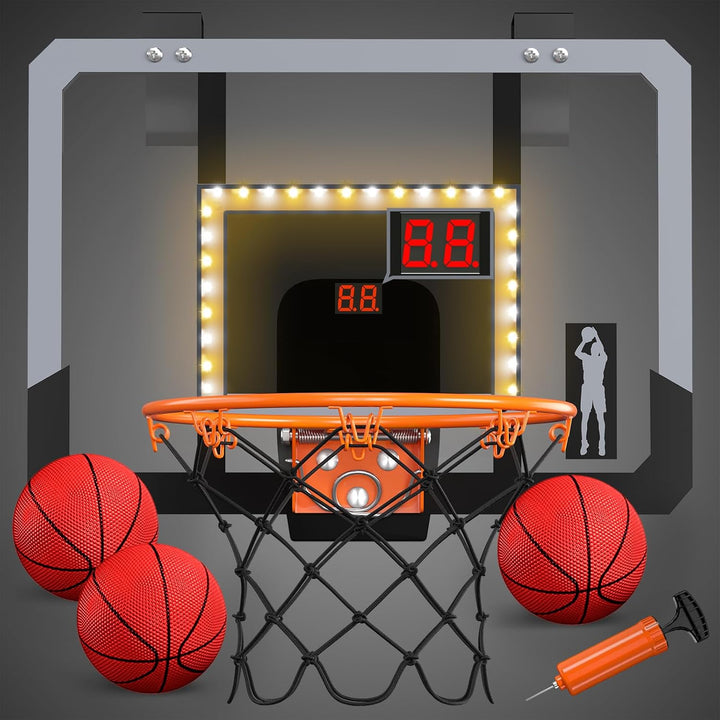 HYES Mini Basketballkorb für Kinder, Zimmer Basketball Set Mit Elektronische Anzeigetafel, LED Beleu