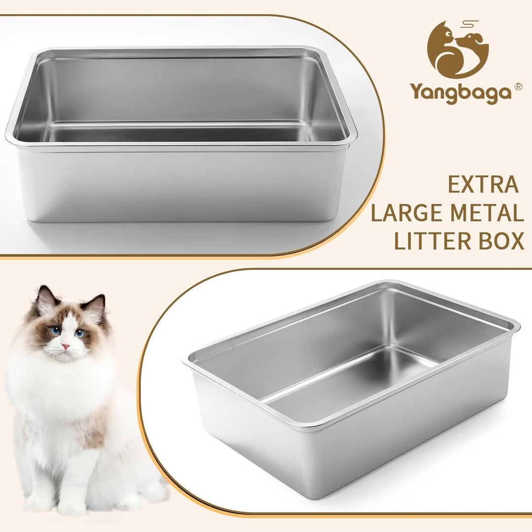 Yangbaga Edelstahl Katzentoilette, Katzenklo in 70x 50x 20 cm, Robuste Katzentoilette, Nicht Leicht