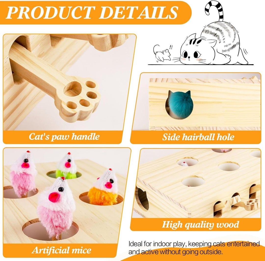 Interaktives Katzenspielzeug Holz Spielzeug, Maulwurf Maus, Puzzle Box mit Spielzeugen für Katzen, J