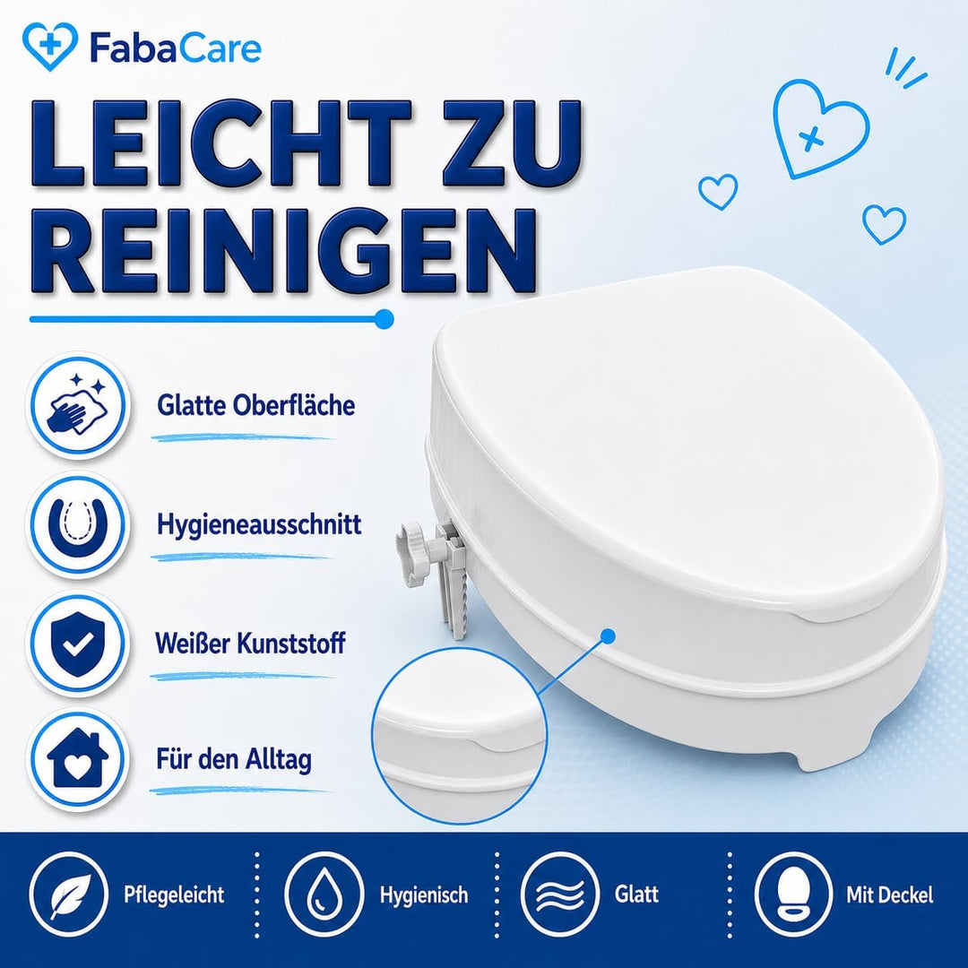 FabaCare Toilettensitzerhöhung Smart, Toilettenaufsatz, WC-Sitz bis 250 kg belastbar, 15 cm mit Deck