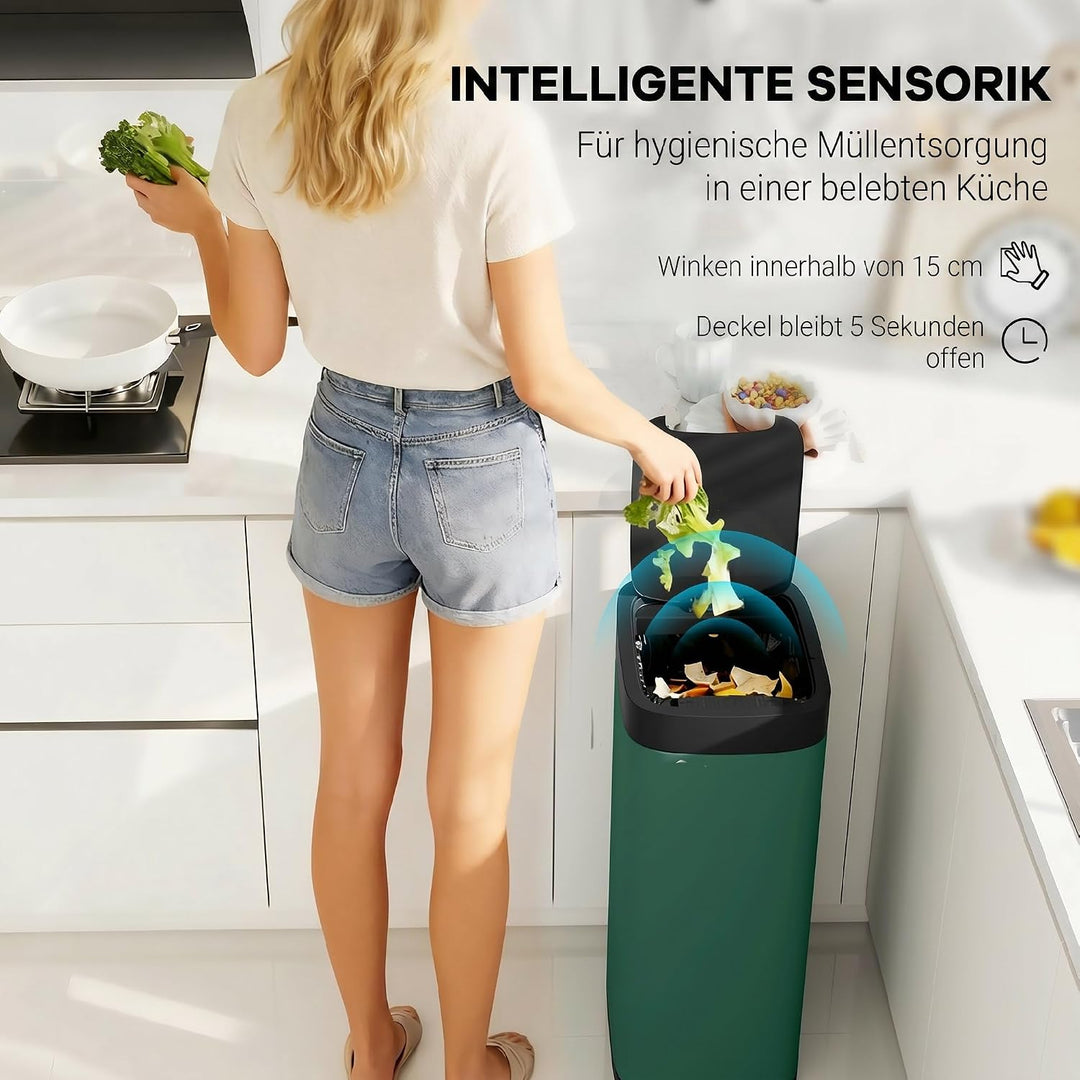 HOMCOM 50L Sensor-Mülleimer Berührungslos Küchenmülleimer Dunkelgrün, Dunkelgrün
