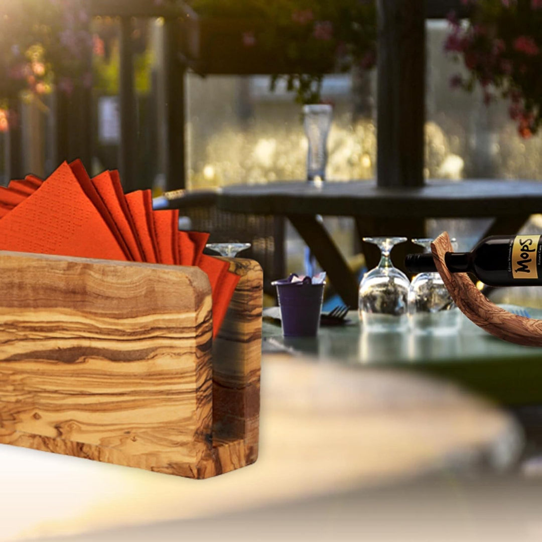 NATUREHOME Hochwertiger Serviettenhalter aus nachhaltigem Olivenholz Exklusiver, langlebiger und umw