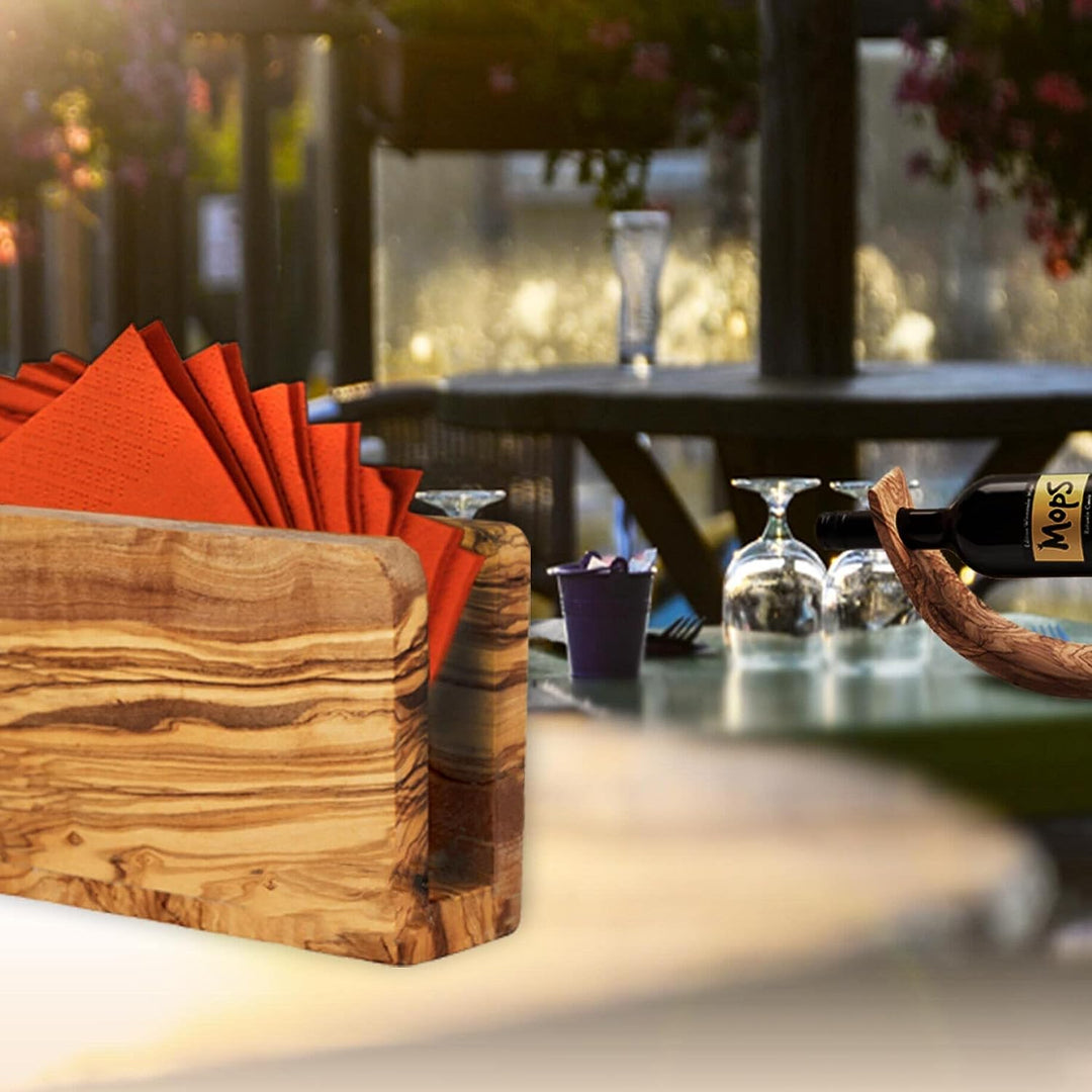 NATUREHOME Hochwertiger Serviettenhalter aus nachhaltigem Olivenholz Exklusiver, langlebiger und umw
