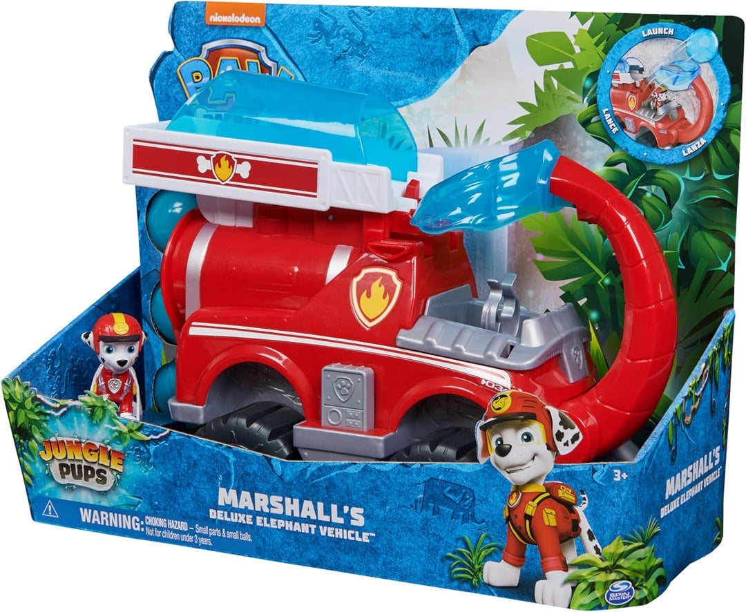 PAW PATROL Jungle Pups - Grosses Elefanten-Fahrzeug mit Wasser-Abwurf (Deluxe Fahrzeug) und Marshall