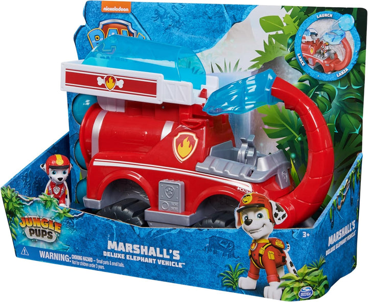 PAW PATROL Jungle Pups - Grosses Elefanten-Fahrzeug mit Wasser-Abwurf (Deluxe Fahrzeug) und Marshall
