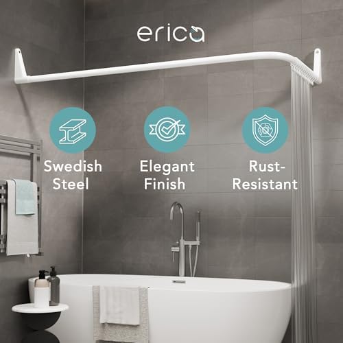 Erica Duschvorhangstange L form 70x90, 70x160 oder 90x140 cm + Klebebefestigungen | Duschvorhang sta