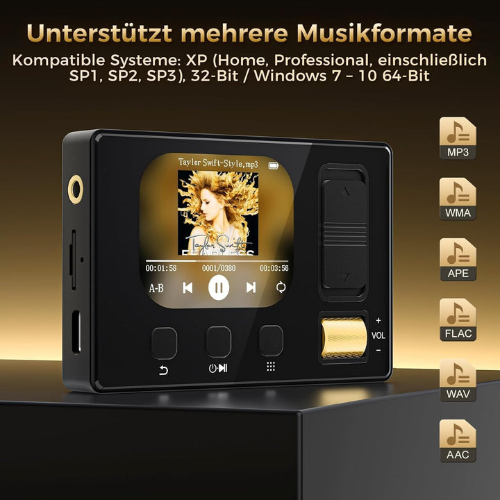 MP3 Player mit Bluetooth 5.3, Diofox HiFi Sound MP3 Player mit Lautsprecher, 32GB Storage, 6 Musikst