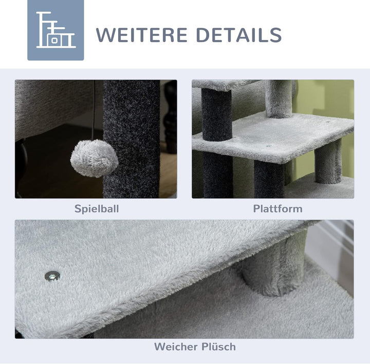PawHut Hundetreppe 3/4 Stufen 66 cm Hoch Haustiertreppe mit Schlafhöhle, Rampe, Sipielball, Katzentr