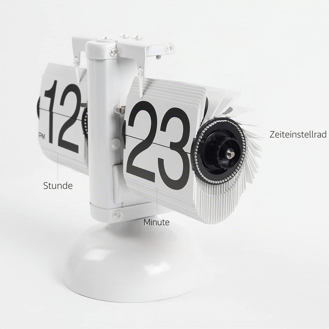 mooas Flip Schreibtischuhr (weiss) Retro Vintage Design Auto Flip Clock Schreibtischuhr Tischuhr Gro