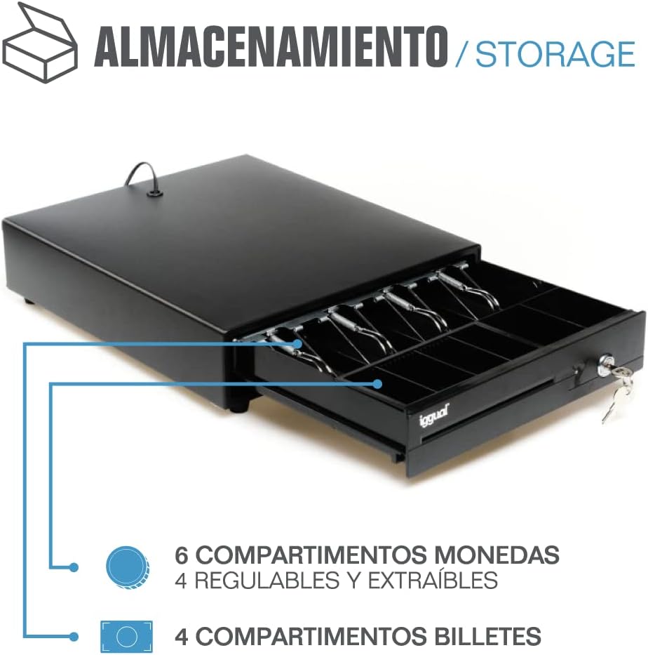 iggual - Geldkassette Abschliessbar IRON - 10 | Kassenschublade mit automatischer oder manueller Öff
