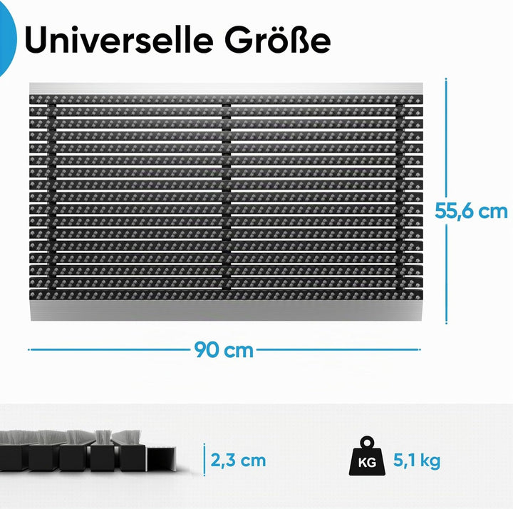 Fussmatte aussen alu mit Bürsten grau, Schmutzfangmatte 55 x 90 cm, Fussmatte Aussenbereich, Alumini