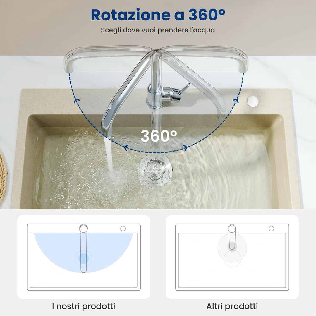 CECIPA Wasserhahn Küche Chrom, 360° Drehbar Hochdruck Armatur Küche, Armatur mit Brause, Chrom