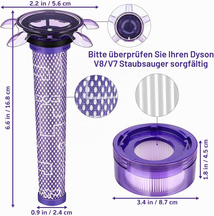 Ersatzfilter für Dyson V8 Focus Mattress V7 Neues Modell Advanced | V8 Origin+ SV37 SV10 SV25 SV11 S