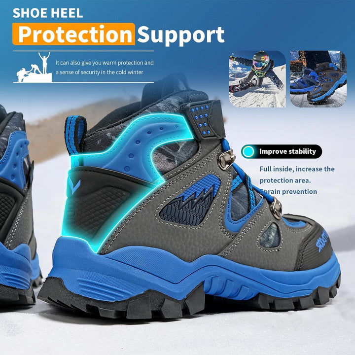 ASHION Jungen Winterschuhe Kinder Mid Schneestiefel Gefütterte Winterstiefel Wanderschuhe Trekking B