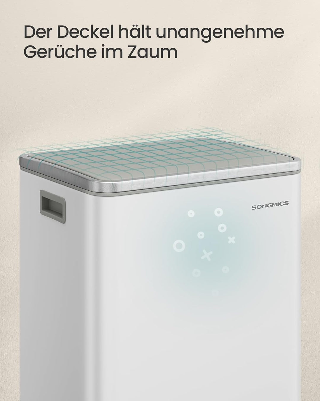 SONGMICS Mülleimer 50 L, 15 Müllsäcke, Stahl, herausnehmbarer Inneneimer aus Kunststoff, mit Deckel,
