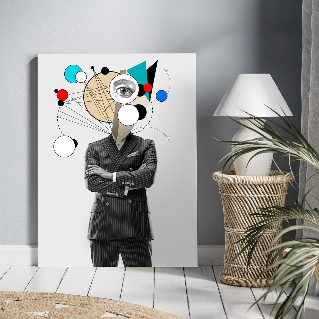 wandmotiv24 Leinwandbild Digital Art, 60x45cm, Hochformat, Anzug, Auge, Deko, Bilder auf Leinwand, W