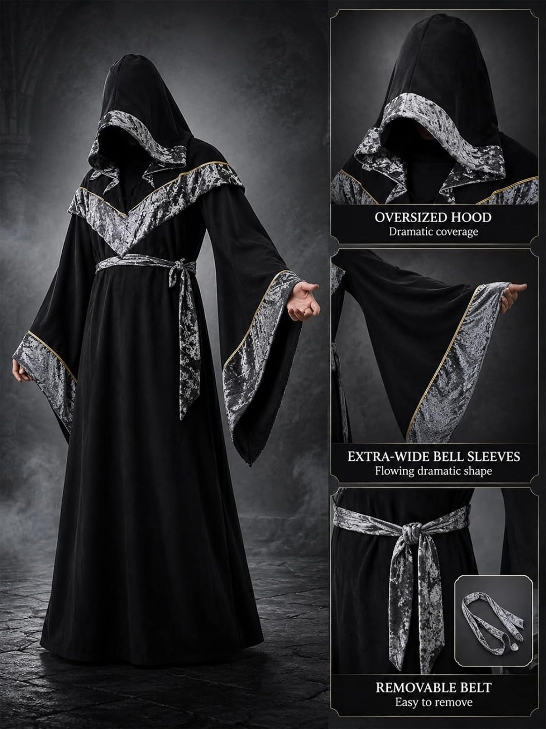 Mystische Zauberer Robe Halloween Cosplay Kostüme für Männer, Erwachsene Mittelalter Uniform Vintage