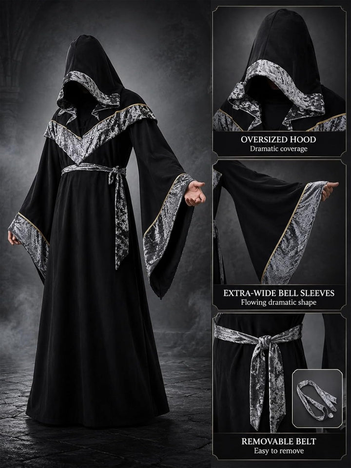 Mystische Zauberer Robe Halloween Cosplay Kostüme für Männer, Erwachsene Mittelalter Uniform Vintage